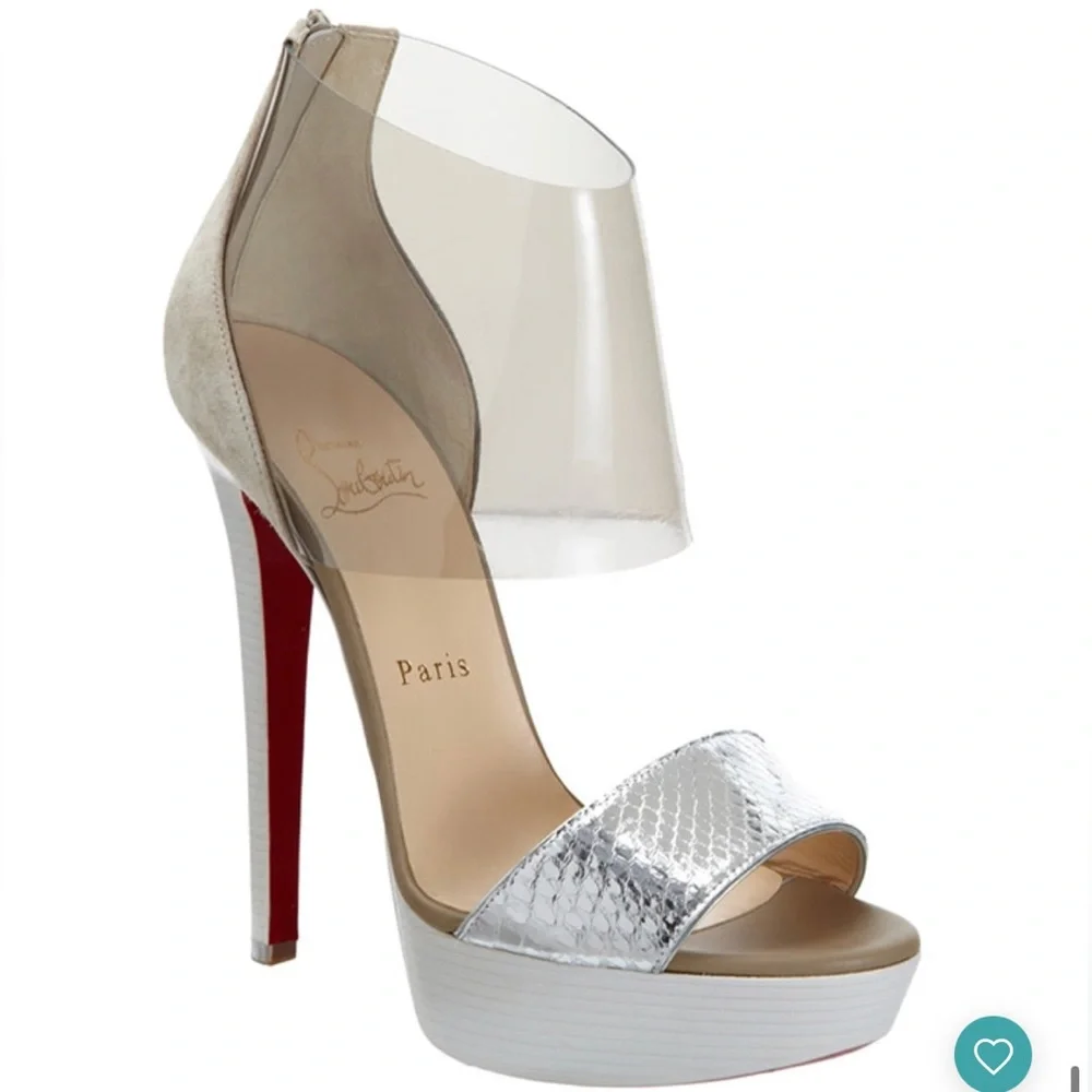 Taylor Swift: Christian Louboutin “Dufoura” Sandals in Smoke/Silver/White - Picture 1 of 15